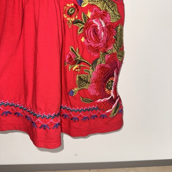 NWT Johnny Was Embroidered Cotton Dress Red MEDIUM Boho Babydoll Tier - Picture 5 of 16